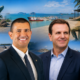 Douglas Ruas e Eduardo Paes em montagem com referências da Costa do Sol e Norte Fluminense, regiões estratégicas na disputa pelo governo do RJ em 2026. Crédito: IA/Clique Diário.